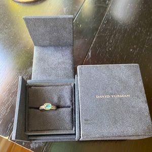 Authentic David Yurman Blue Topaz Ring with silver band and gold outline of gem